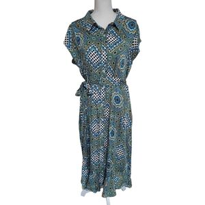 NWT Cato Geometric Blue and Green‎ Midi Dress Sz XL